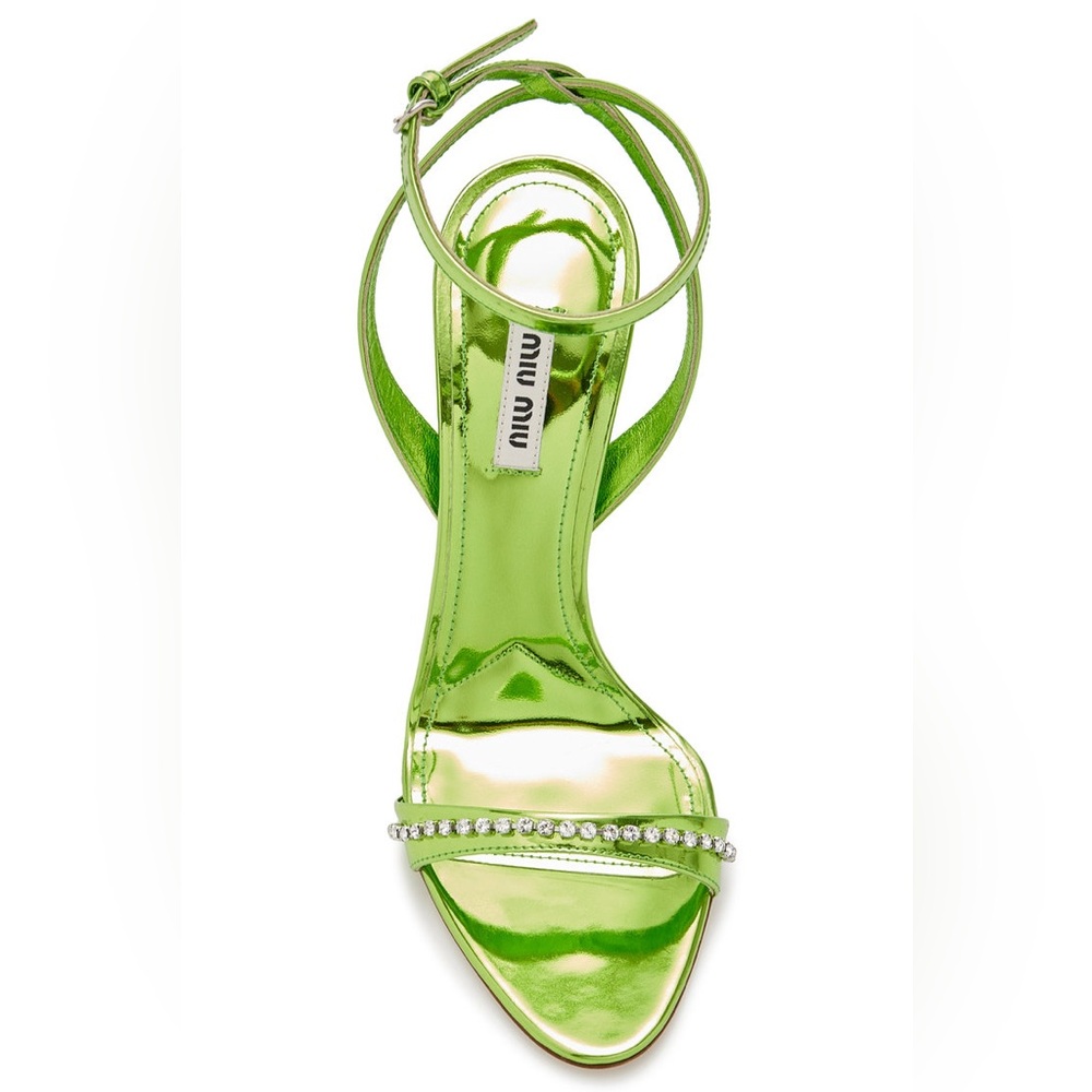 Miu Miu Calzature Donna Crystal-Trimmed Metallic Leather Sandals Heels - Picture 4 of 12